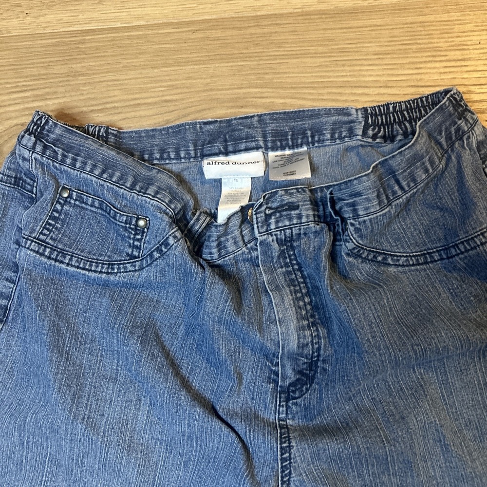 Alfred Dunner Jeans Womens 16 Blue High Rise Crop Button  Waist Stretch Denim